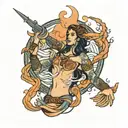 siren calling man to drown tattoo design idea