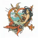 siren calling man to drown tattoo design idea