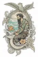 siren calling man to drown tattoo design idea