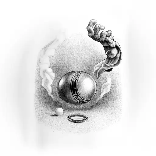 arm sleeve with gold medals, smoke, and a billiards ball tattoo design idea