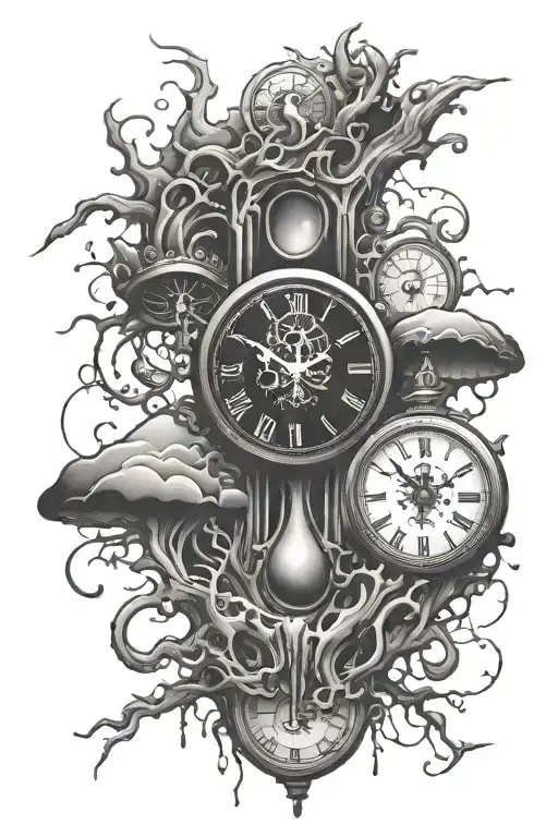 surrealism clock melting tattoo design idea