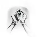 skeleton hand holding 5 poker cards tattoo design idea