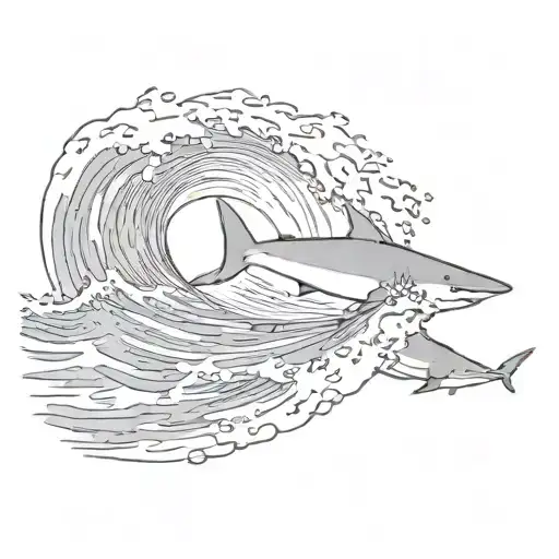 wave hammer shark jumping tattoo design idea