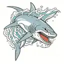 wave hammer shark jumping tattoo design idea