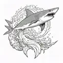 wave hammer shark jumping tattoo design idea