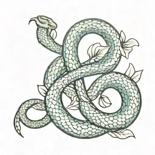 infinity symbol in the shape of a snake with a 9 leaf lotus above tattoo design idea