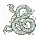 infinity symbol in the shape of a snake with a 9 leaf lotus above tattoo design idea