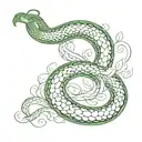 infinity symbol in the shape of a snake with a 9 leaf lotus above tattoo design idea