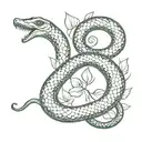 infinity symbol in the shape of a snake with a 9 leaf lotus above tattoo design idea