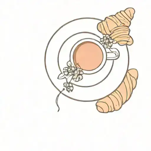 Plate of croissant with berries and coffee on the side tattoo design idea