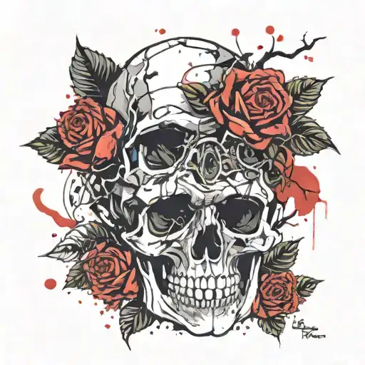 skull roses money tattoo design idea