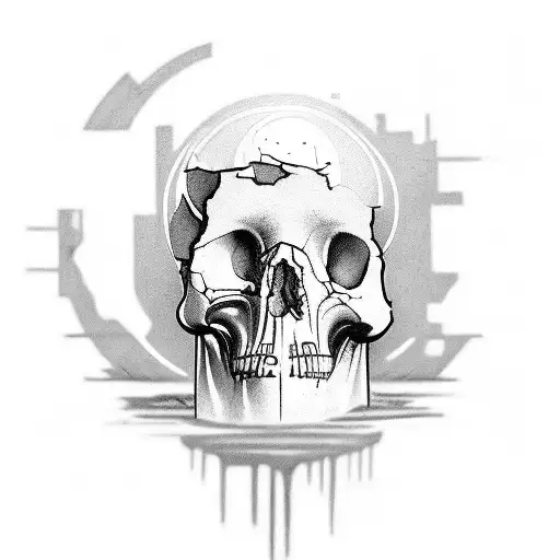 Roman style tattoo with a statue head is like breaking and cracked and there is a skull showing through it, and I kind o tattoo design idea