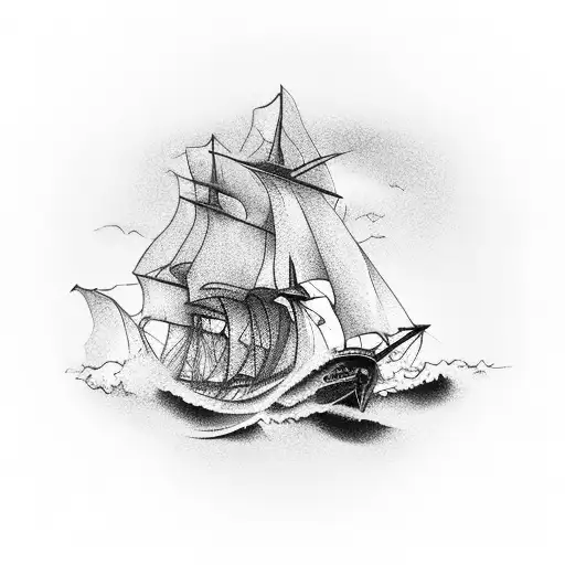 A stoic symbol of a ship sailing through rough waves, symbolizing resilience tattoo design idea