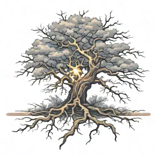 lightning bolt running through tree with roots  tattoo design idea