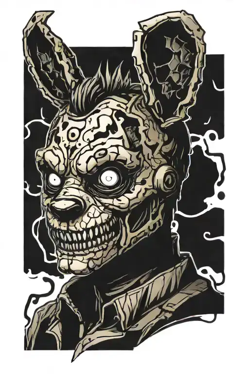 FNAR game character Springtrap portrait half animatronic, half human, dark tattoo design idea