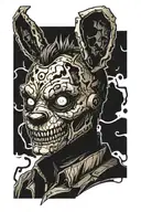 FNAR game character Springtrap portrait half animatronic, half human, dark tattoo design idea