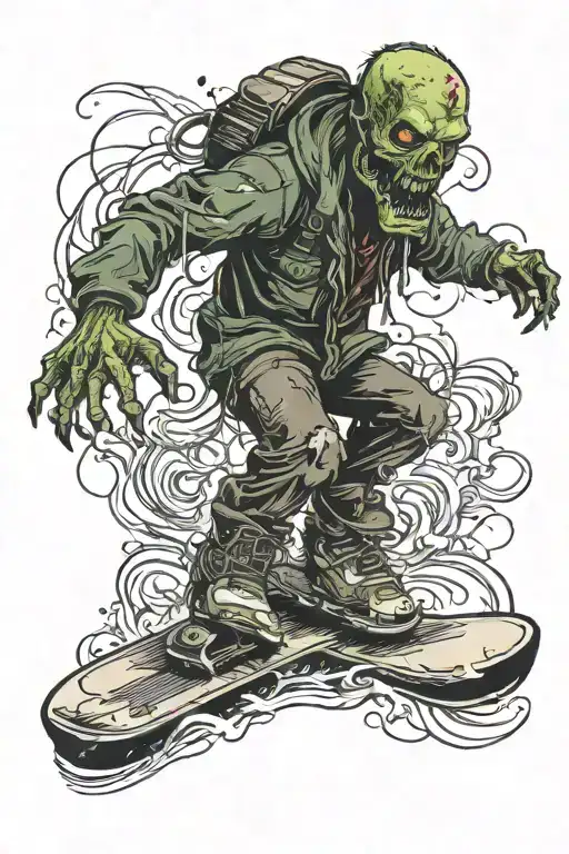zombie on a snowboard tattoo design idea