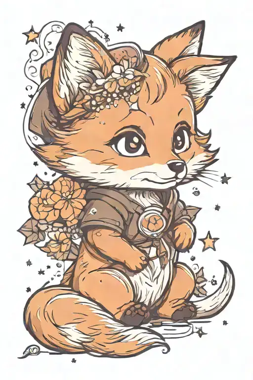a baby fox kawai watching stars tattoo design idea