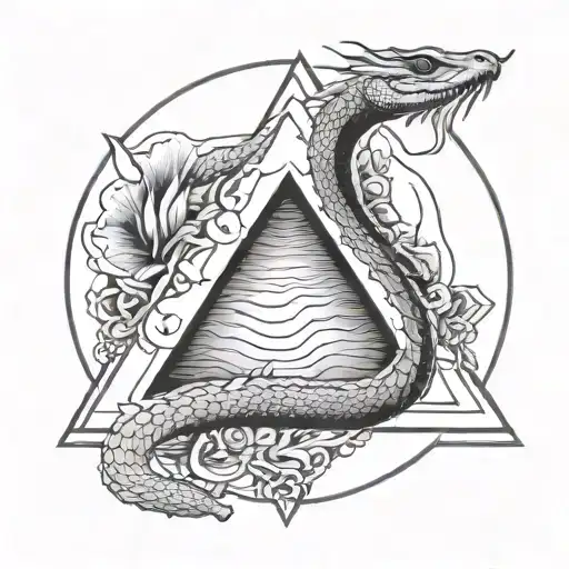 an inverted triangle enclosed in a circle. In the triangle, there was a black snake that snaked its way to the tattoo design idea