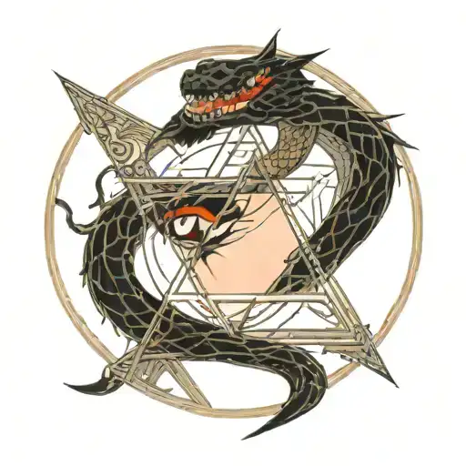 an inverted triangle enclosed in a circle. In the triangle, there was a black snake that snaked its way to the tattoo design idea