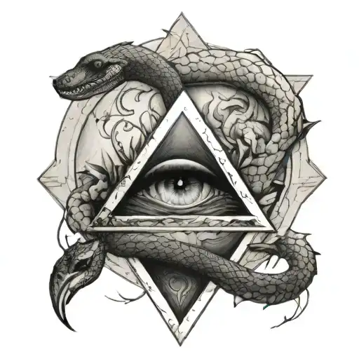 an inverted triangle enclosed in a circle. In the triangle, there was a black snake that snaked its way to the tattoo design idea