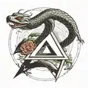 an inverted triangle enclosed in a circle. In the triangle, there was a black snake that snaked its way to the tattoo design idea