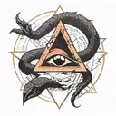 an inverted triangle enclosed in a circle. In the triangle, there was a black snake that snaked its way to the tattoo design idea