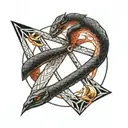 an inverted triangle enclosed in a circle. In the triangle, there was a black snake that snaked its way to the tattoo design idea