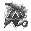 an inverted triangle enclosed in a circle. In the triangle, there was a black snake that snaked its way to the tattoo design idea