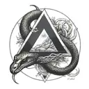 an inverted triangle enclosed in a circle. In the triangle, there was a black snake that snaked its way to the tattoo design idea