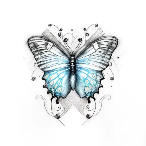 I wanEllie tattoo from the Last of Us II, but instead of a moth it's a blue butterfly tattoo design idea