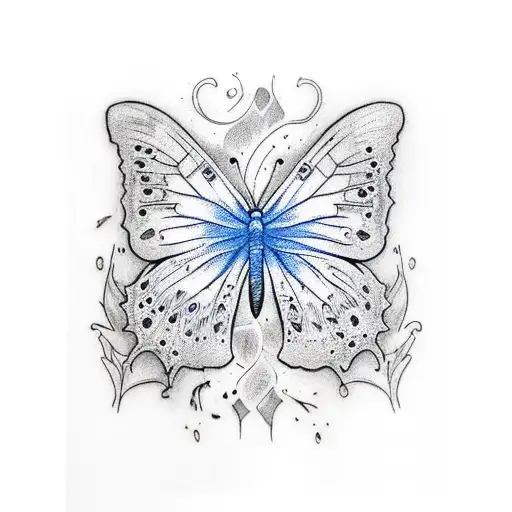 Last of Us Ellie tattoo, but instead of a moth it's a blue butterfly tattoo design idea