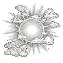 Sun rays with clouds and words tattoo design idea