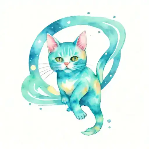 Bacon and Cat In Space tattoo design idea