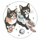Bacon and Cat In Space tattoo design idea