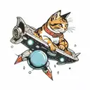 Bacon and Cat In Space tattoo design idea