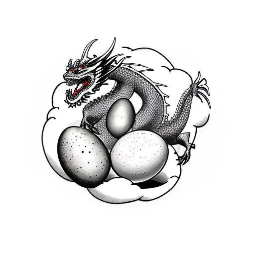Dragon protecting 3 eggs  tattoo design idea