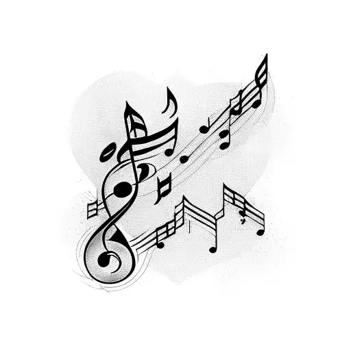 Musical notes transforming into birds tattoo design idea
