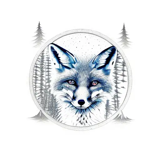 A fox and a Gemini symbol merged together, surrounded by a forest of trees tattoo design idea