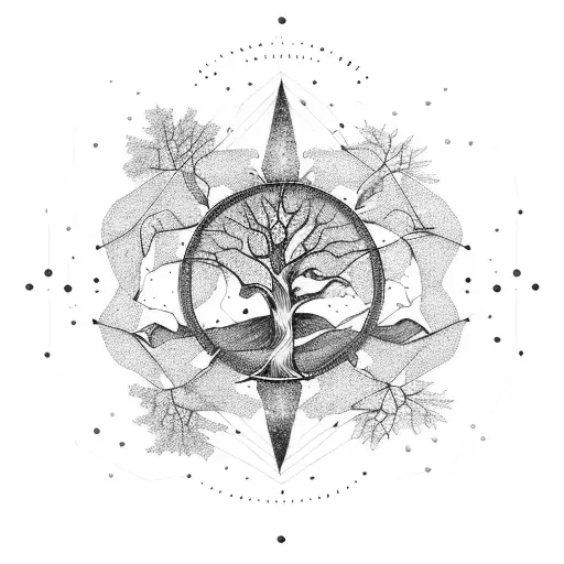 Gemini constellation intertwined with branches of a tree tattoo design idea