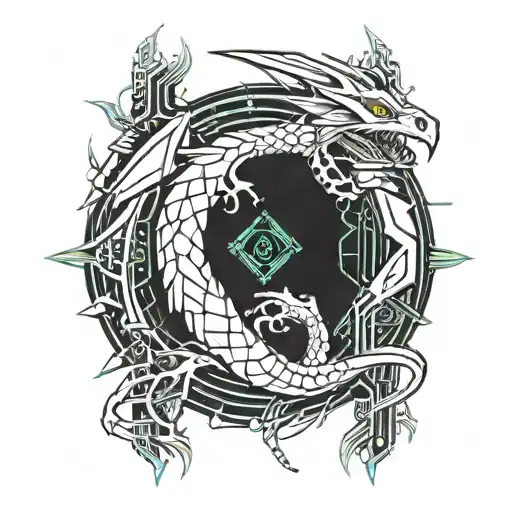 cyberpunk dragon tattoo design idea