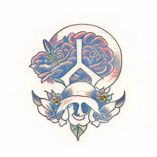 Teach Peace ambigram american traditional with flowers tattoo design idea