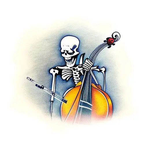 Skeleton playing cello tattoo design idea