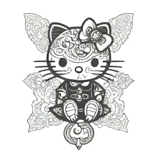 A stylish blackwork tattoo of a Hello Kitty wearing fashionable accessories tattoo design idea