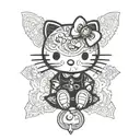 A stylish blackwork tattoo of a Hello Kitty wearing fashionable accessories tattoo design idea