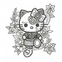 A stylish blackwork tattoo of a Hello Kitty wearing fashionable accessories tattoo design idea