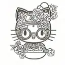 A stylish blackwork tattoo of a Hello Kitty wearing fashionable accessories tattoo design idea