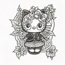 A stylish blackwork tattoo of a Hello Kitty wearing fashionable accessories tattoo design idea