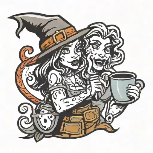 barbell witch and coffee tattoo design idea