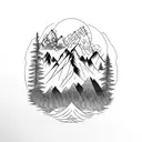 Nature with mountain and owls, trees and wolves, and a waterfall tattoo design idea